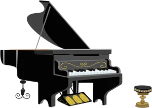 Elegant Black Grand Piano PNG image