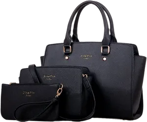 Elegant Black Handbag Set PNG image