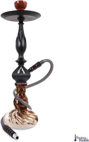 Elegant Black Hookahwith Brown Glass Base PNG image
