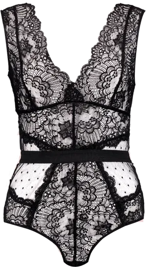 Elegant Black Lace Bodysuit PNG image
