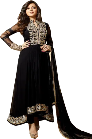 Elegant Black Salwar Suitwith Embroidery PNG image