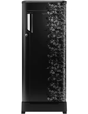 Elegant Black Single Door Refrigeratorwith Floral Design PNG image