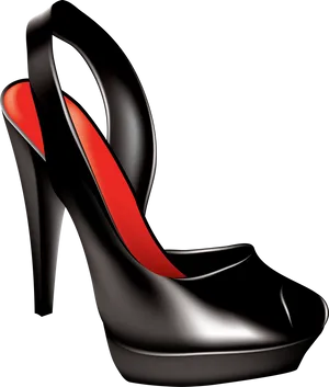 Elegant Black Stilettowith Red Insole PNG image