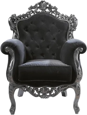Elegant Black Velvet King Chair PNG