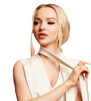 Elegant Blonde Woman White Dress PNG image