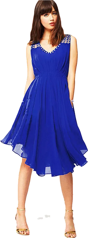 Elegant Blue Dress Woman PNG image