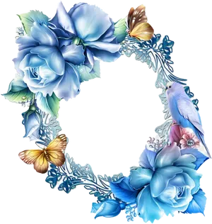 Elegant_ Blue_ Floral_ Border_with_ Bird_and_ Butterflies PNG image