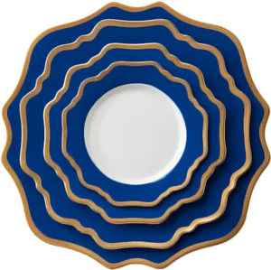 Elegant Blue Gold Rimmed Plate Set PNG image