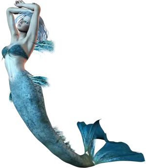 Elegant Blue Mermaid Pose PNG image