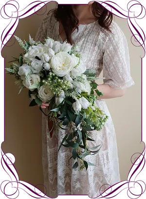 Elegant Bridal Bouquet White Flowers PNG image