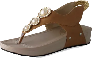 Elegant Brown Ladies Chappalwith Pearls PNG image