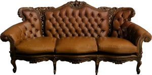 Elegant Brown Leather Chesterfield Sofa PNG image