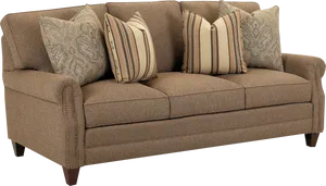 Elegant Brown Sofawith Pillows.png PNG image