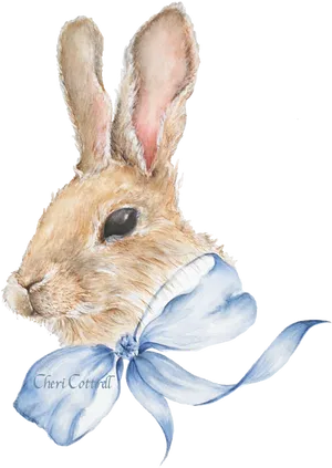Elegant Bunnywith Blue Bow PNG