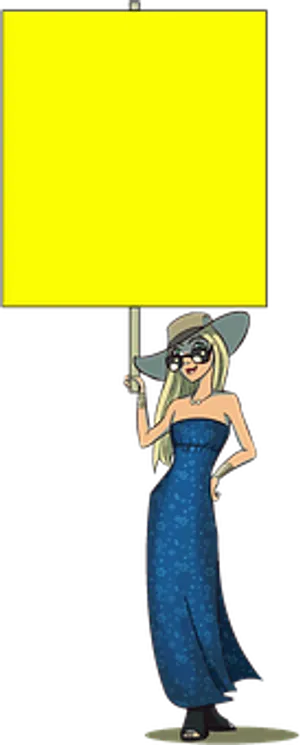 Elegant Cartoon Woman Holding Sign