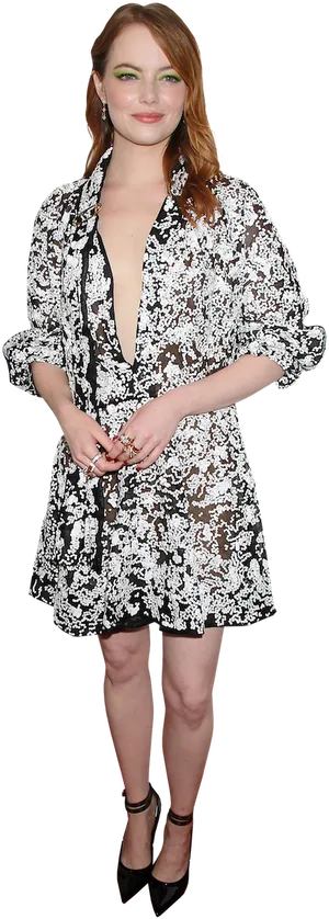 Elegant Celebrityin Blackand White Dress PNG image