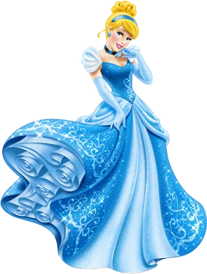 Elegant Cinderella Blue Gown PNG image