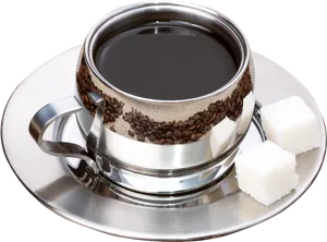 Elegant Coffee Cupand Saucerwith Sugar Cubes PNG image