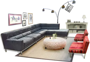 Elegant Contemporary Living Room Setup PNG image