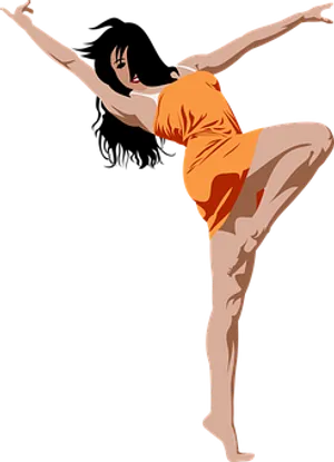 Elegant Dancer Orange Dress PNG image