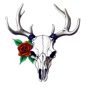 Elegant Deer Skull With Roses PNG Ptj5 PNG