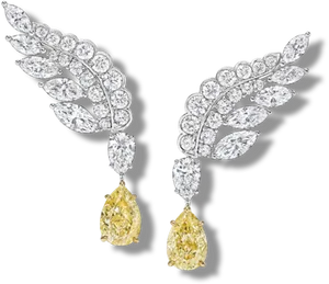 Elegant Diamond Feather Earrings PNG image