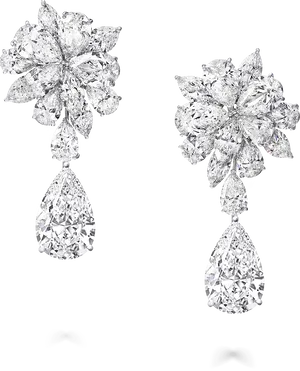 Elegant Diamond Flower Drop Earrings PNG image