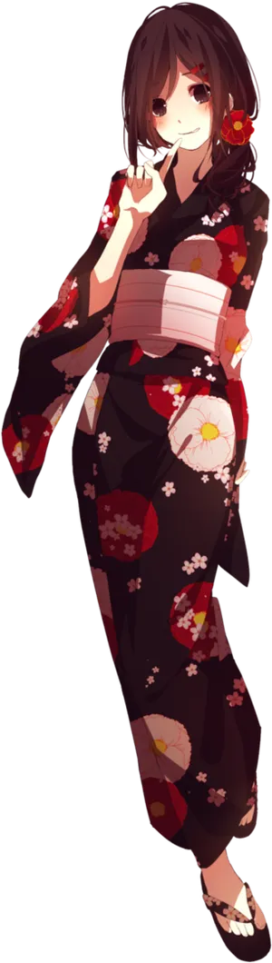 Elegant Floral Kimono Anime Character PNG image