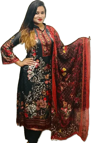 Elegant Floral Printed Kurti With Dupatta