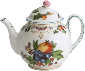 Elegant Fruitand Butterfly Teapot PNG image