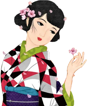 Elegant Geishain Colorful Kimono PNG image