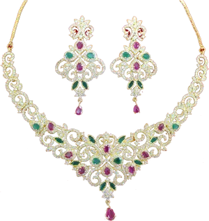 Elegant Gemstone Necklace Earrings Set PNG image