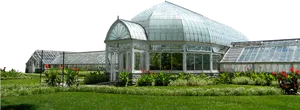 Elegant Glass Greenhouse Garden PNG image