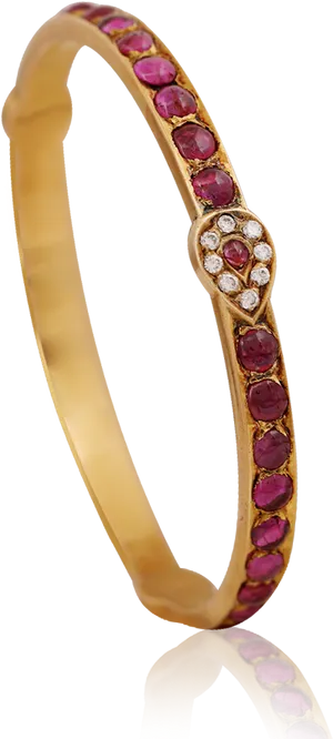 Elegant Gold Banglewith Rubiesand Diamonds PNG image