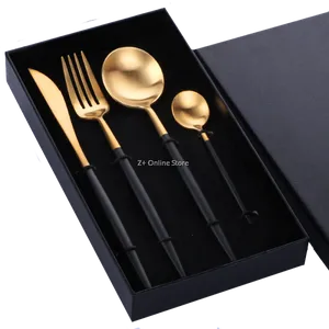 Elegant Gold Black Cutlery Set PNG image