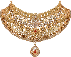 Elegant Gold Bridal Choker Necklace PNG image