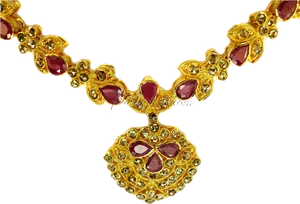 Elegant Gold Chainwith Ruby Pendant PNG