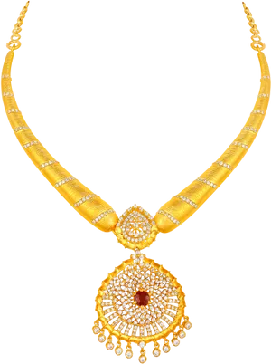 Elegant Gold Diamond Necklace Design PNG