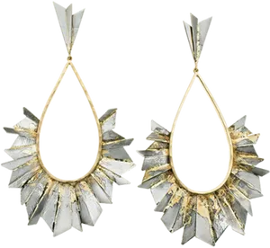 Elegant Golden Drop Earringswith Silver Accents PNG image