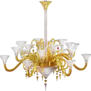 Elegant Golden Glass Chandelier PNG image