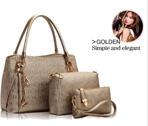 Elegant Golden Handbag Set PNG image