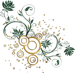 Elegant_ Golden_ Swirls_and_ Green_ Leaves PNG image