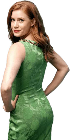 Elegant Green Dress Pose PNG image