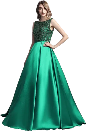 Elegant Green Gown Model Pose