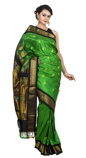 Elegant Green Saree Traditional Attire PNG image