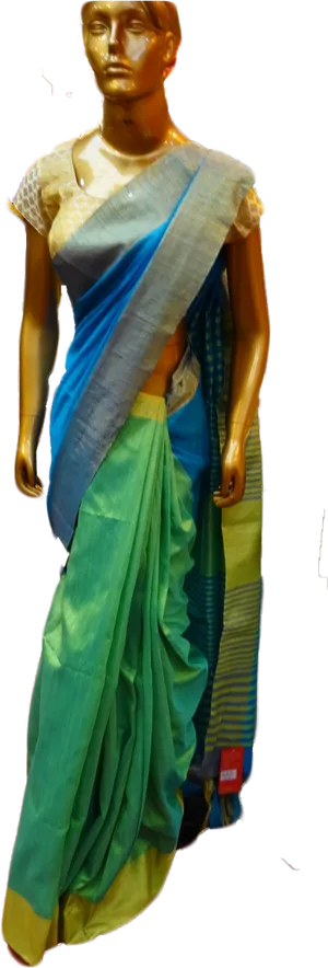 Elegant Greenand Blue Saree Mannequin