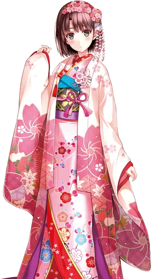 Elegant Kimono Girl Anime Character PNG image