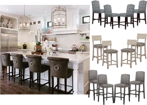Elegant Kitchen Interiorwith Bar Stools PNG image