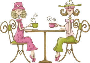 Elegant Ladies Tea Time Illustration PNG image