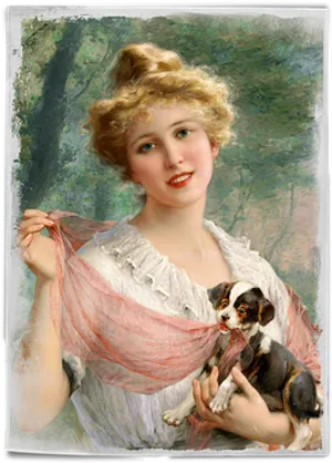 Elegant Ladywith Dog Painting PNG image